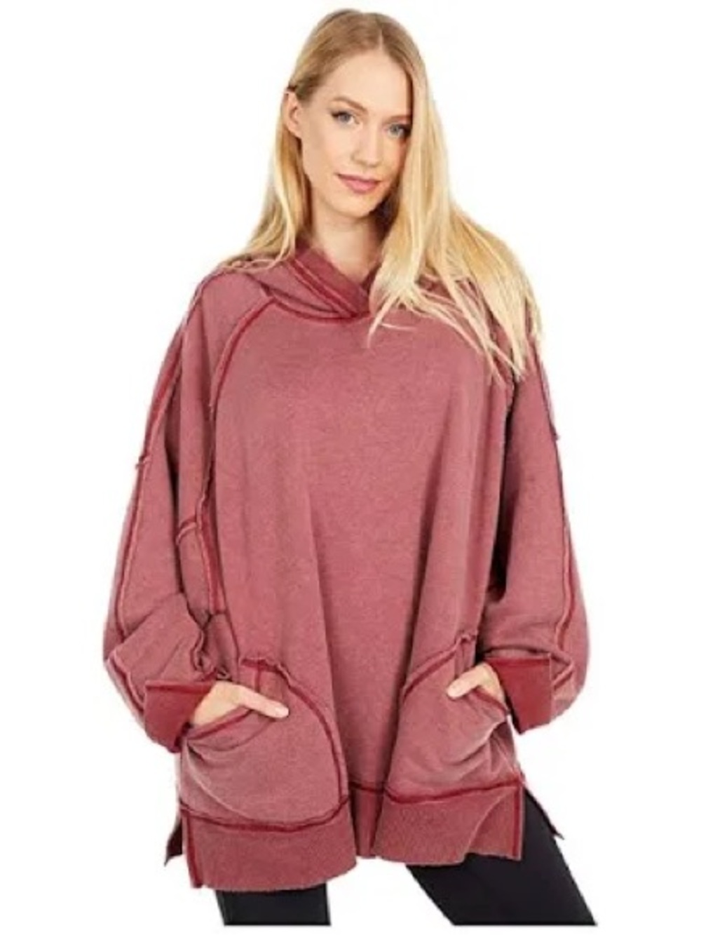 Free People Red Roam On Oversized Hoodie